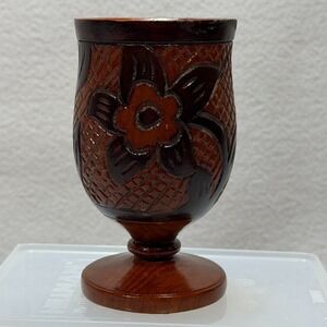 Vintage Carved Wooden Goblet Floral Design‎ Polynesian Philippine Style Folk Art